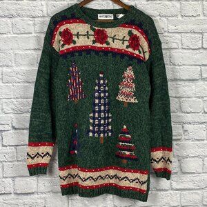 Vintage white Stag Grandmacore Christmas Tree Sweater